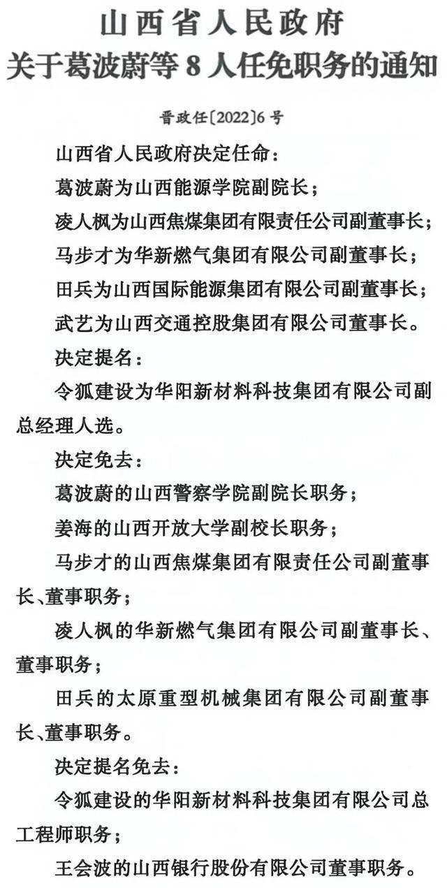 山西最新任免信息公布